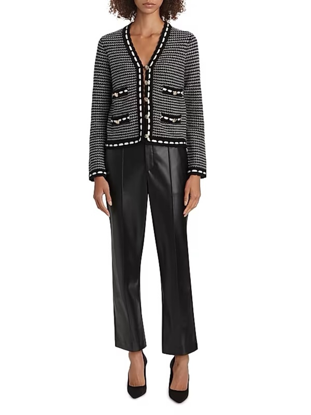 Elie Tahari Navy and White Alta Cardigan Wool/Cashmere - Picture 10 of 12